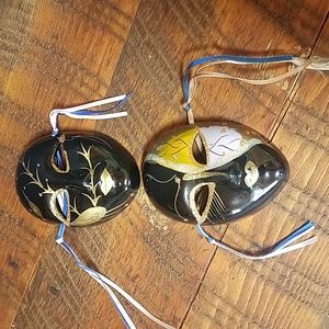 Set of 2 EARTHENWARE Hand Painted Mask ~ (3 1/2" x 5") "Vintage"